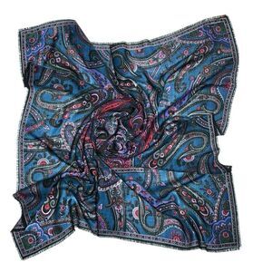 Vintage Oscar de la Renta Large Wool Square Scarf Shawl Dark Blue Paisley Japan